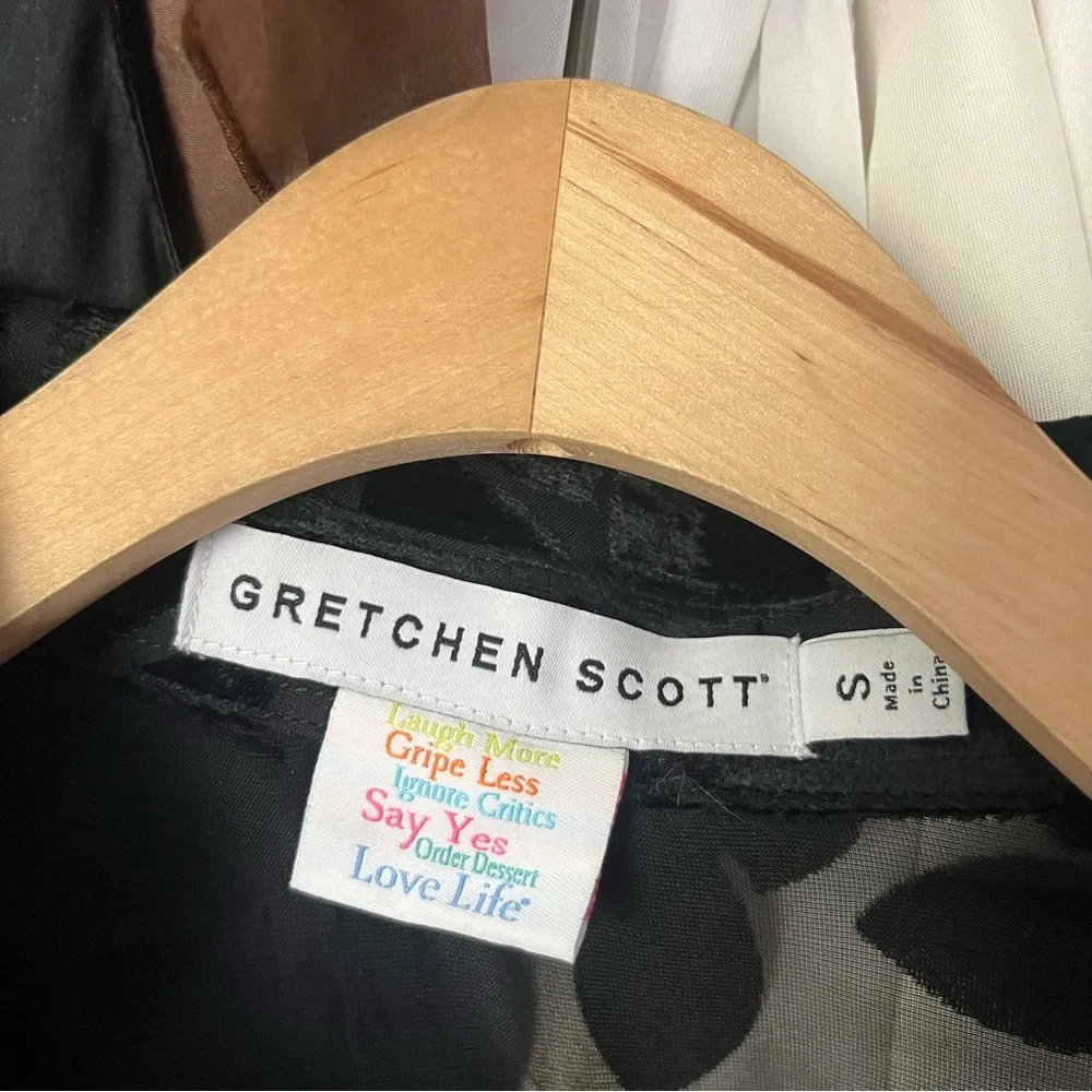 GRETCHEN SCOTT black sheer burn out velvet button up long sleeve shirt blouse - Picture 6 of 7